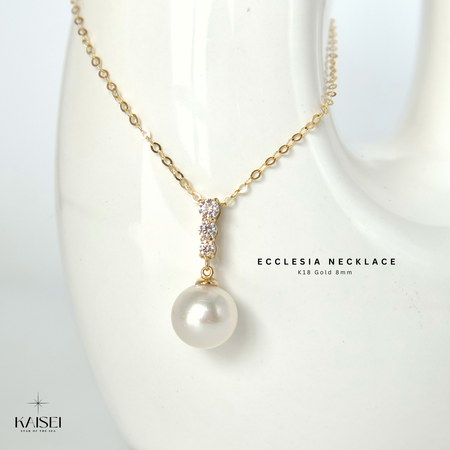 Kaisei Pearl - Ecclesia Necklace K18 Gold Japanese Akoya Pearl 8mm Luxury Jewelry