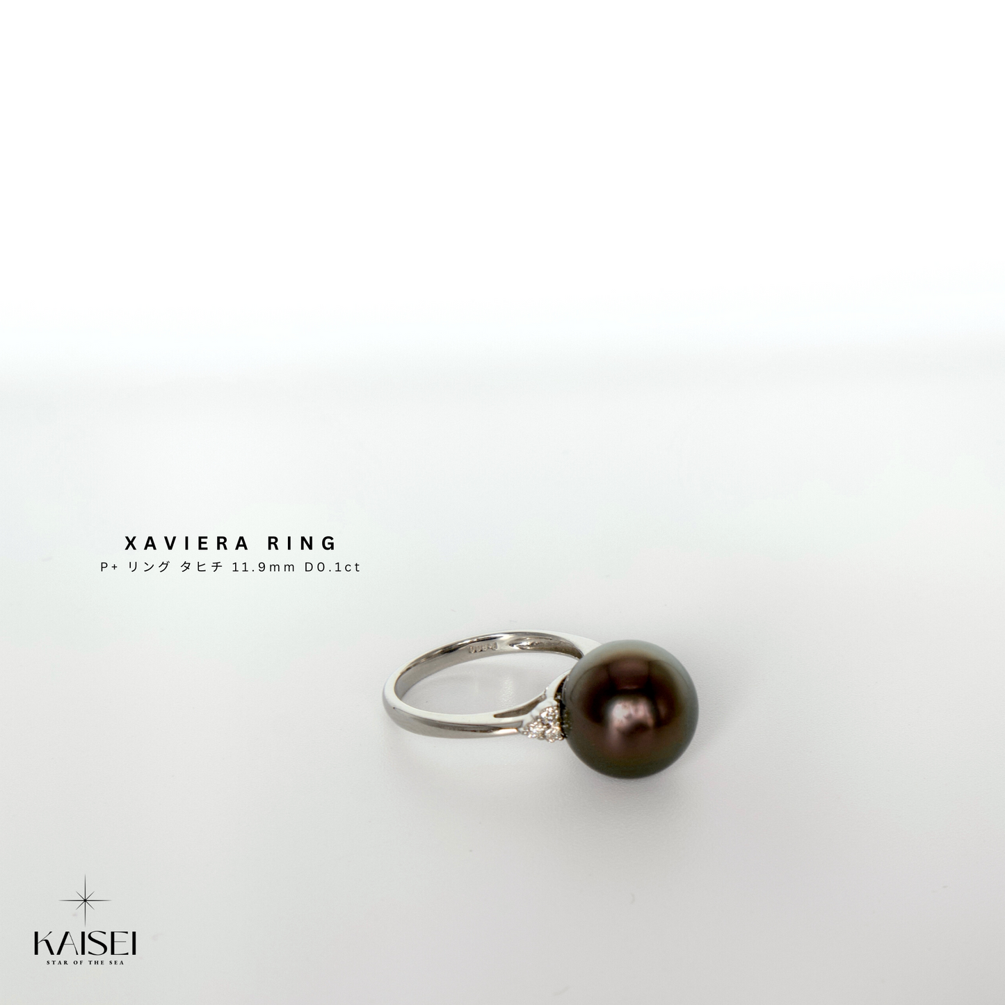 Kaisei Pearl - Xaviera Ring Platinum+ Black Tahitian Pearl Ring 0.1ct Diamonds