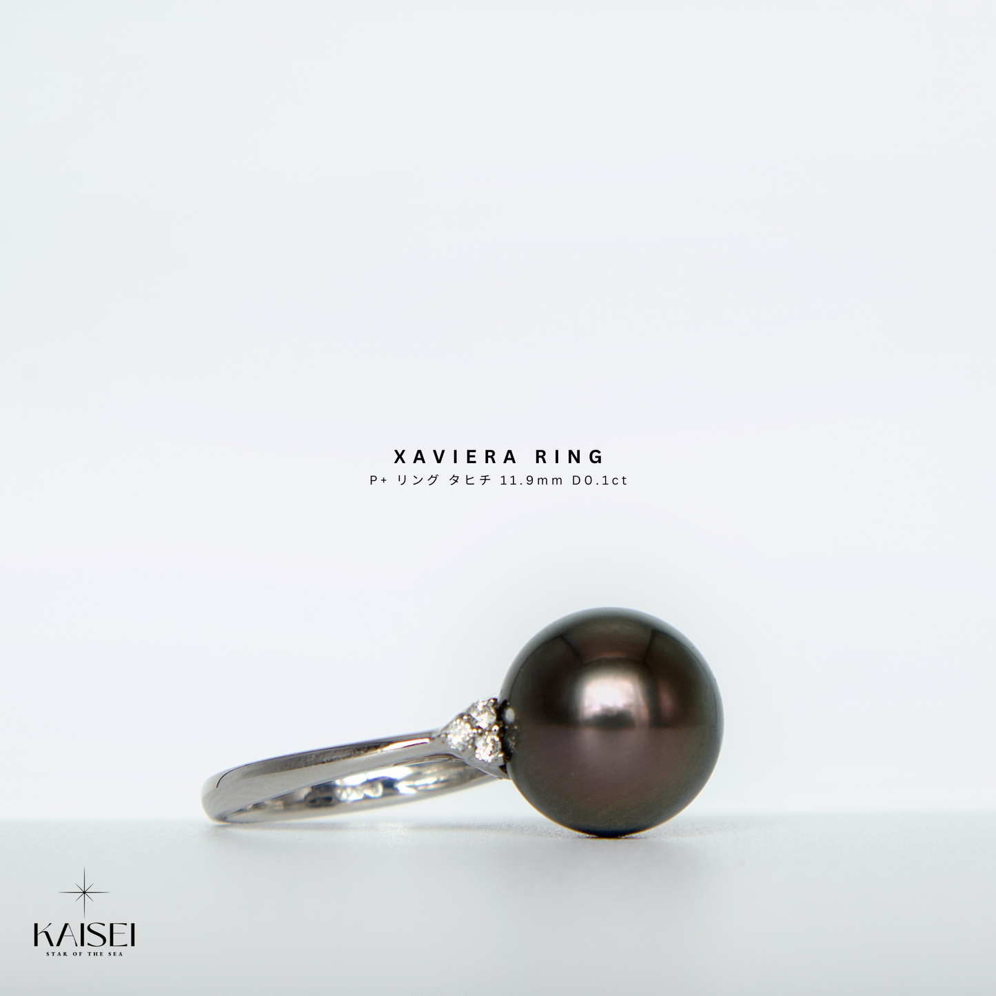 Kaisei Pearl - Xaviera Ring Platinum+ Black Tahitian Pearl Ring 0.1ct Diamonds