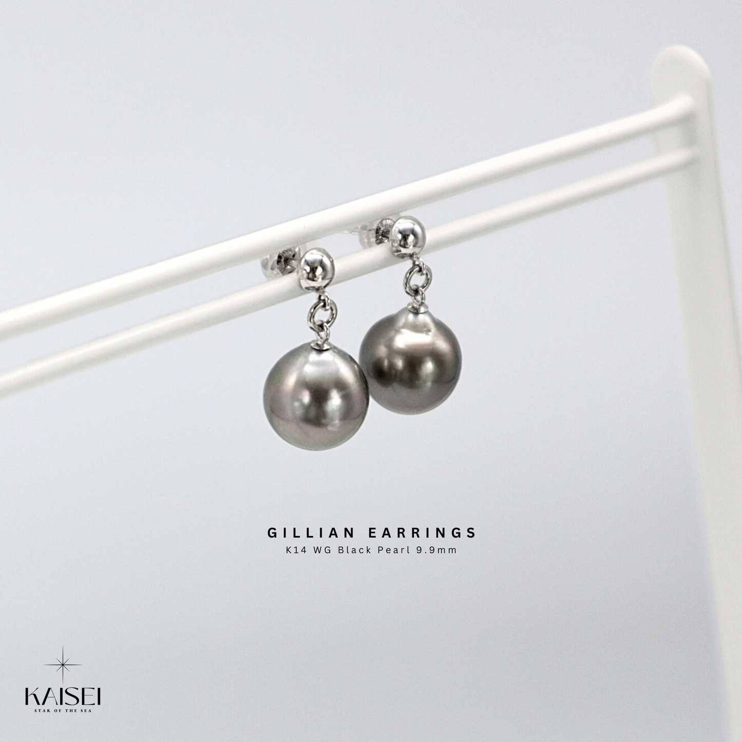 Kaisei Pearl - Gillian Earrings Black Pearl 9.9mm K14 White Gold Jewelry