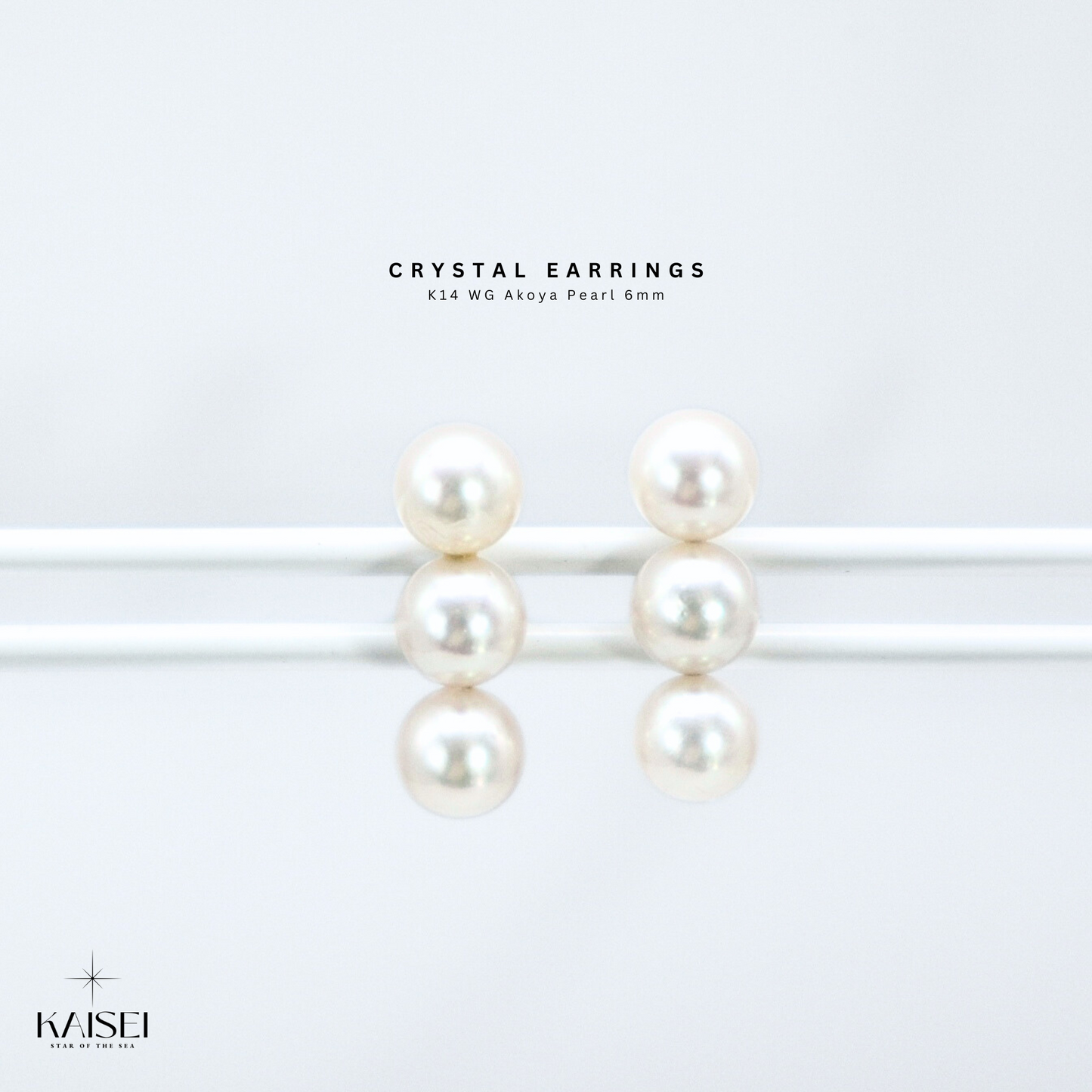Kaisei Pearl - Crystal Earrings K14 WG Akoya Pearl 6mm Japanese Luxury Jewelry