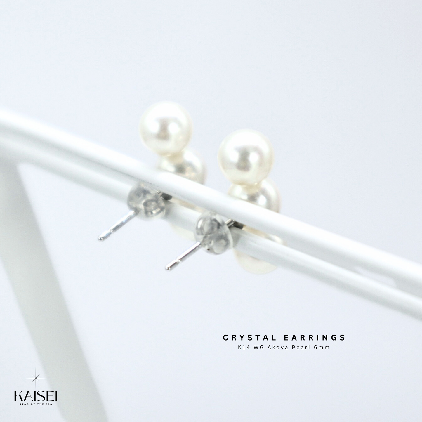 Kaisei Pearl - Crystal Earrings K14 WG Akoya Pearl 6mm Japanese Luxury Jewelry
