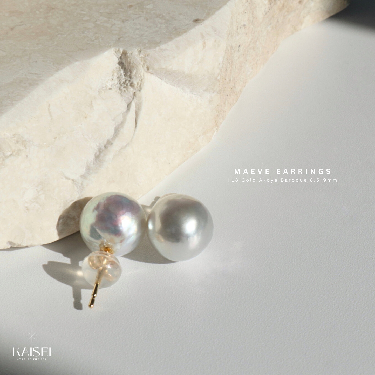 Kaisei Pearl - Maeve Earrings Natural Baroque 8.5-9mm Akoya K18 Gold Stud Earrings